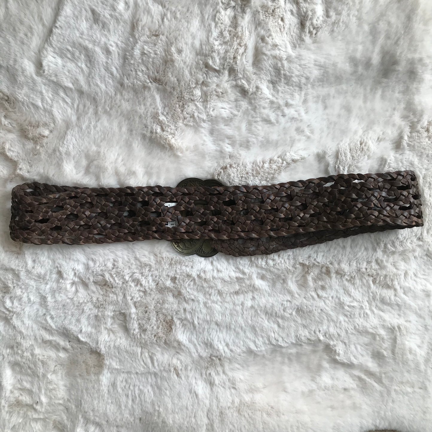 Brown Woven Brass Flower Buckle Belt