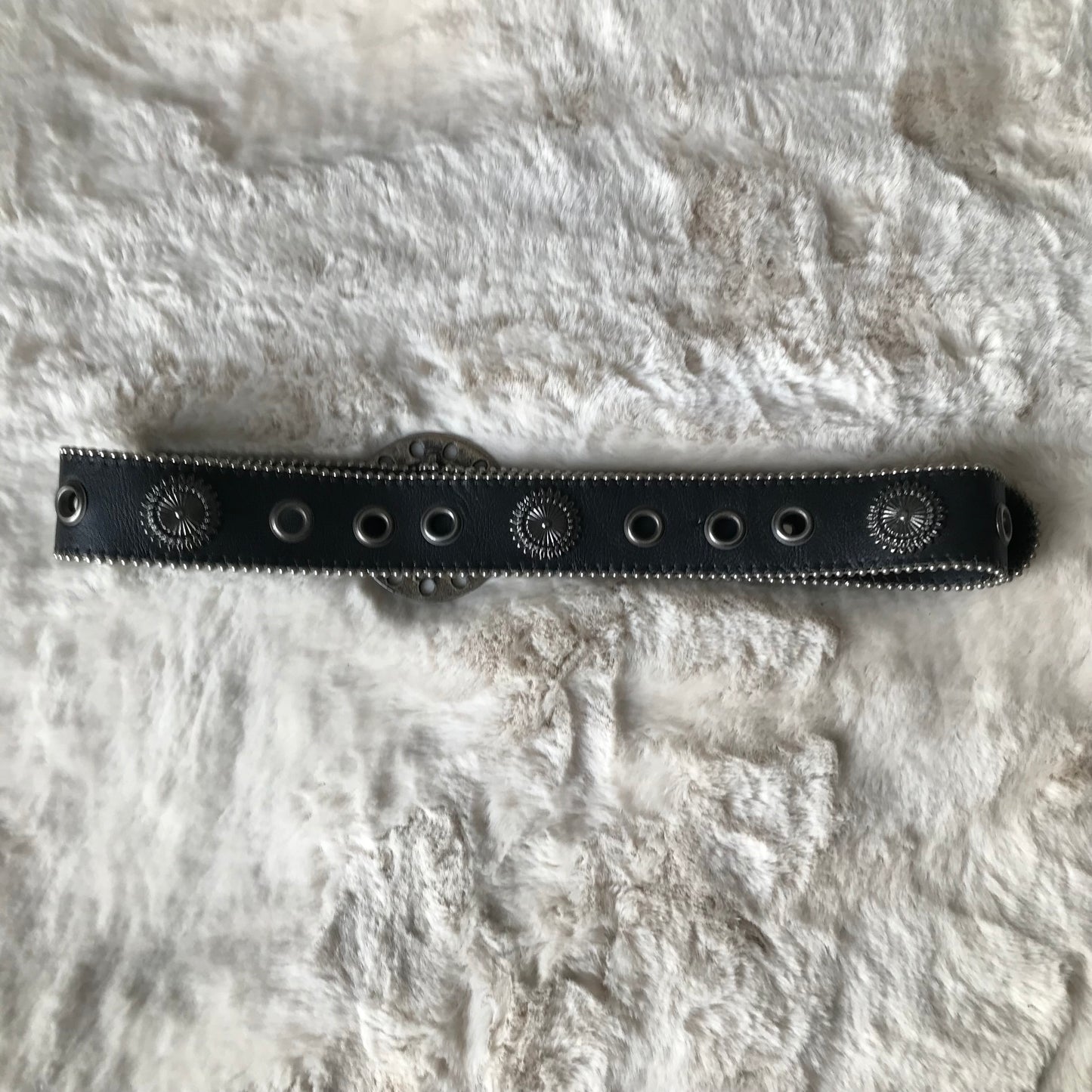 Black Leather Flower Stud Belt