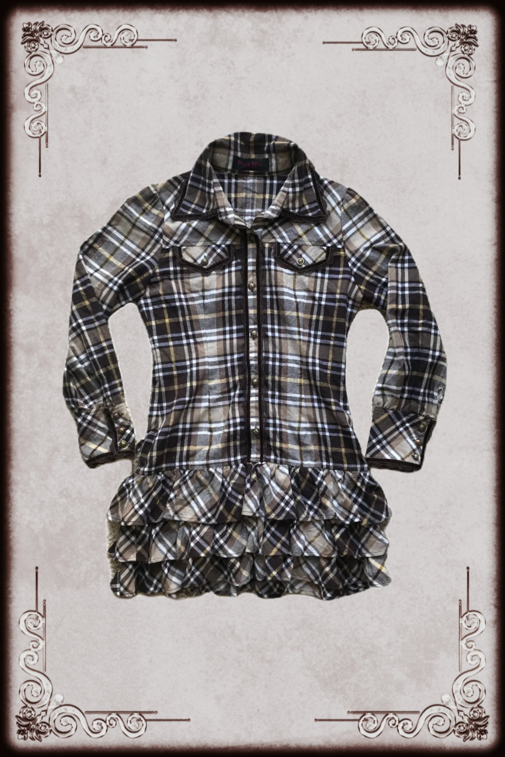 Brown Plaid Ruffle Layer Dress