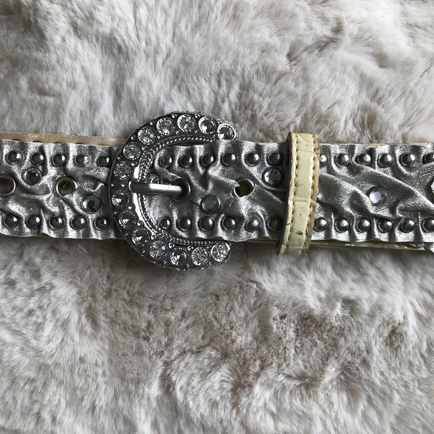 Silver Leather Rhinestone Belt