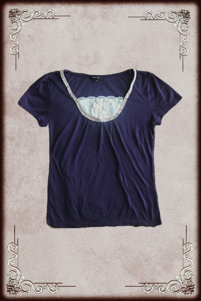 Purple & White Lace Trim Blouse