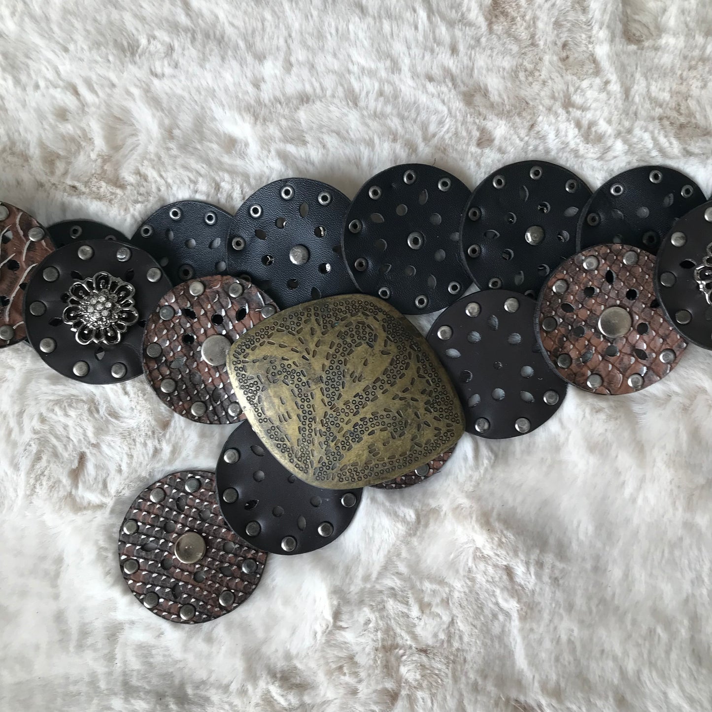 Brown Snake Pattern Brass Buckle Belt