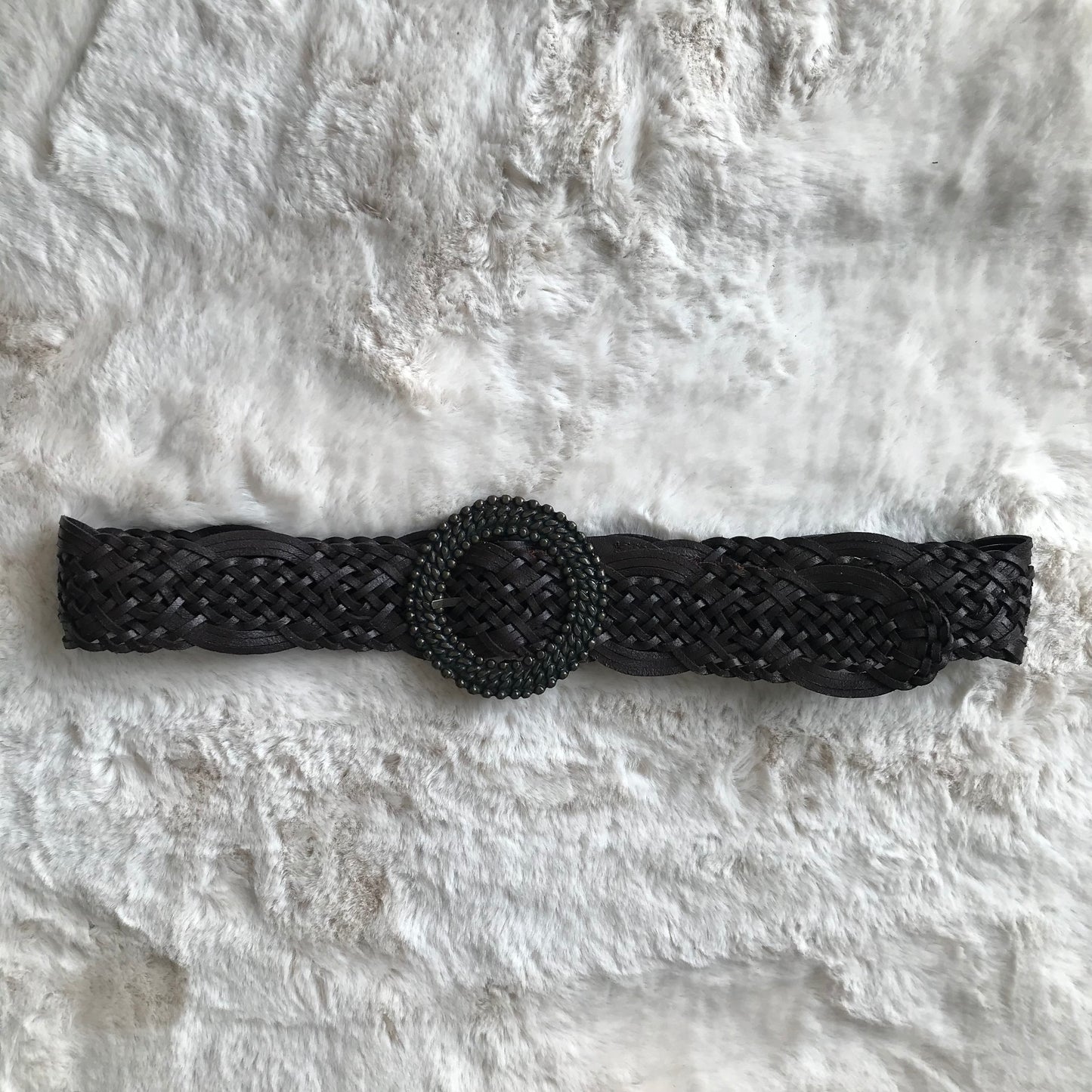 Black Woven Leather Belt