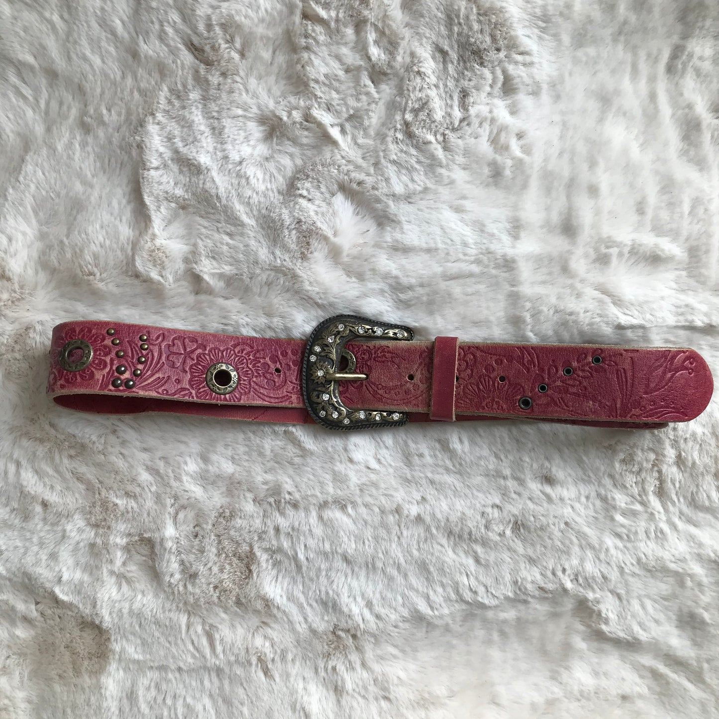 Cherry Red Rhinestone Leather Belt