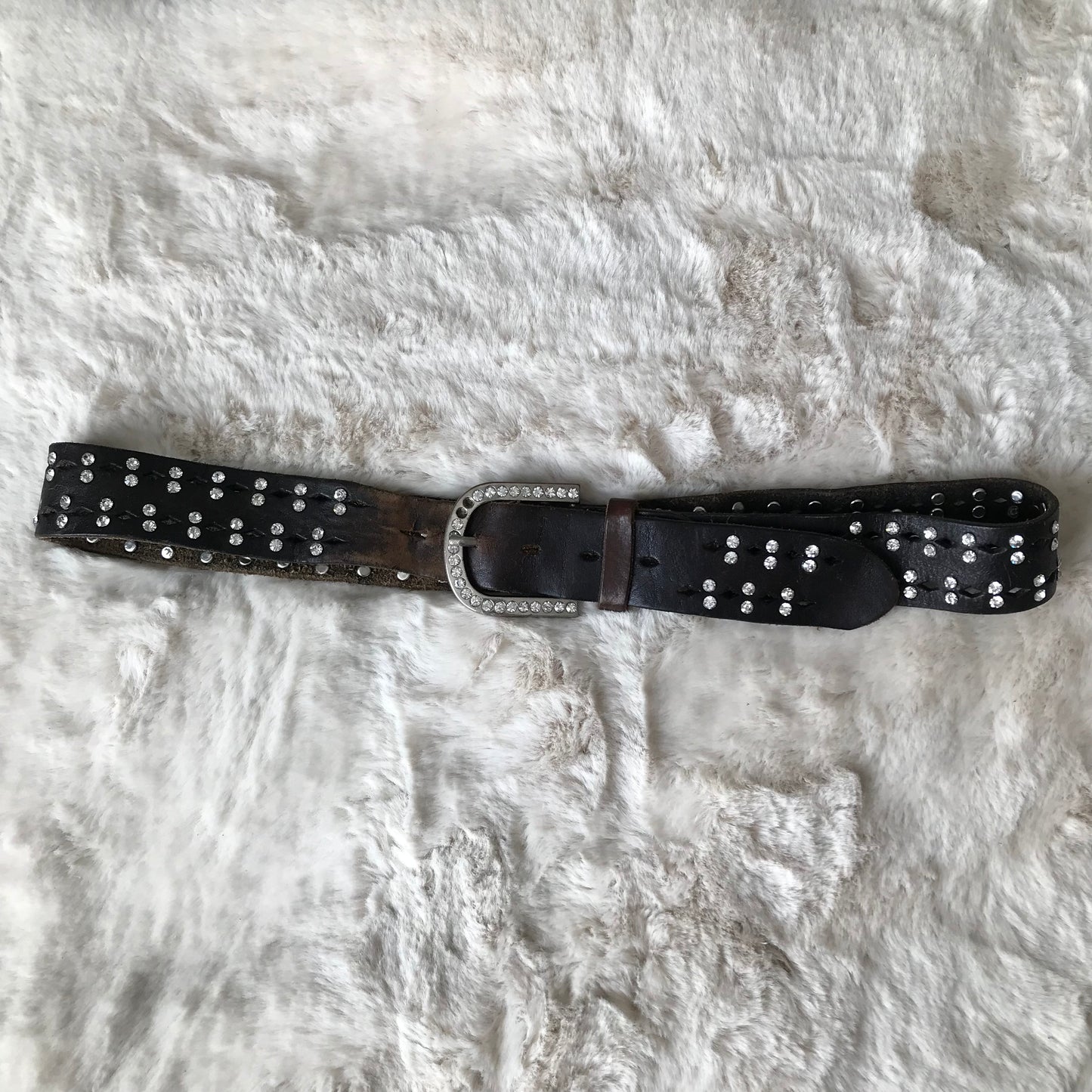Brown Leather Rhinestone Belt