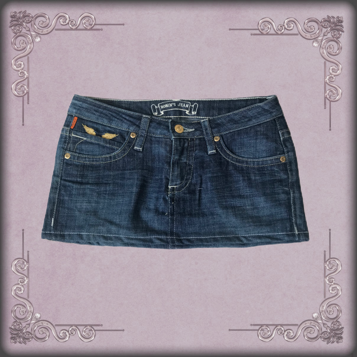 Gold Wings Rhinestone Denim Mini Skirt