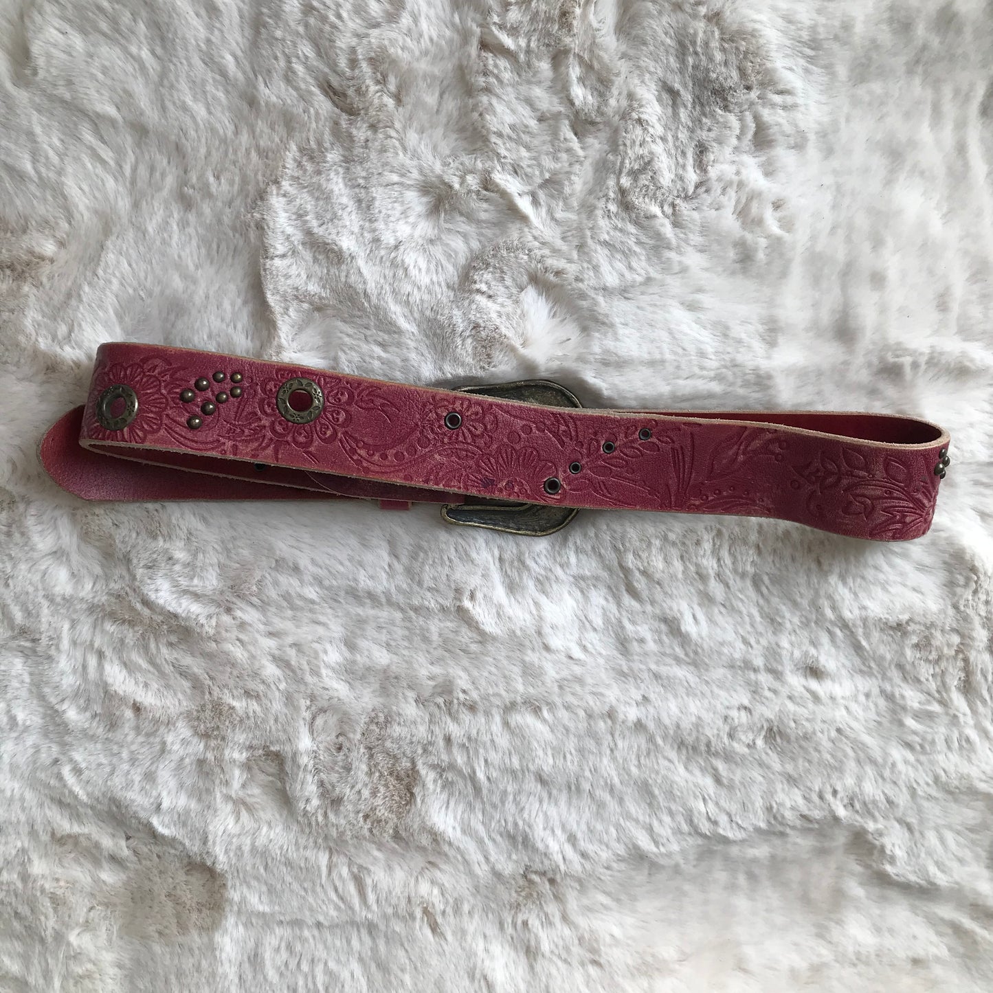 Cherry Red Rhinestone Leather Belt