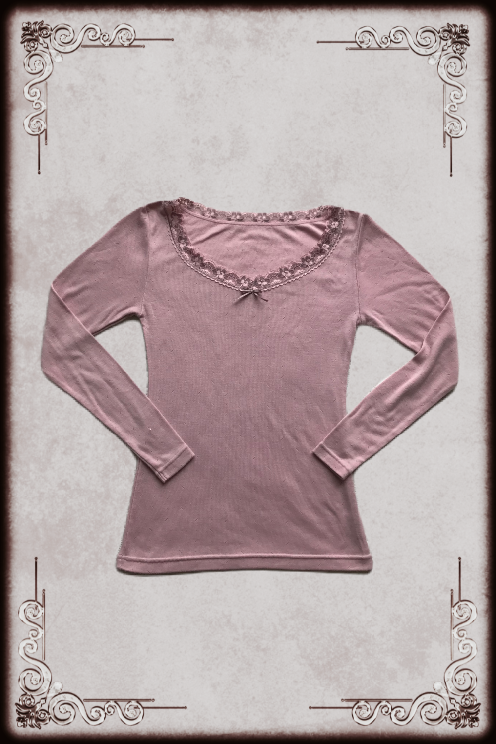 Muted Pink Lace Trim Layering Long Sleeve