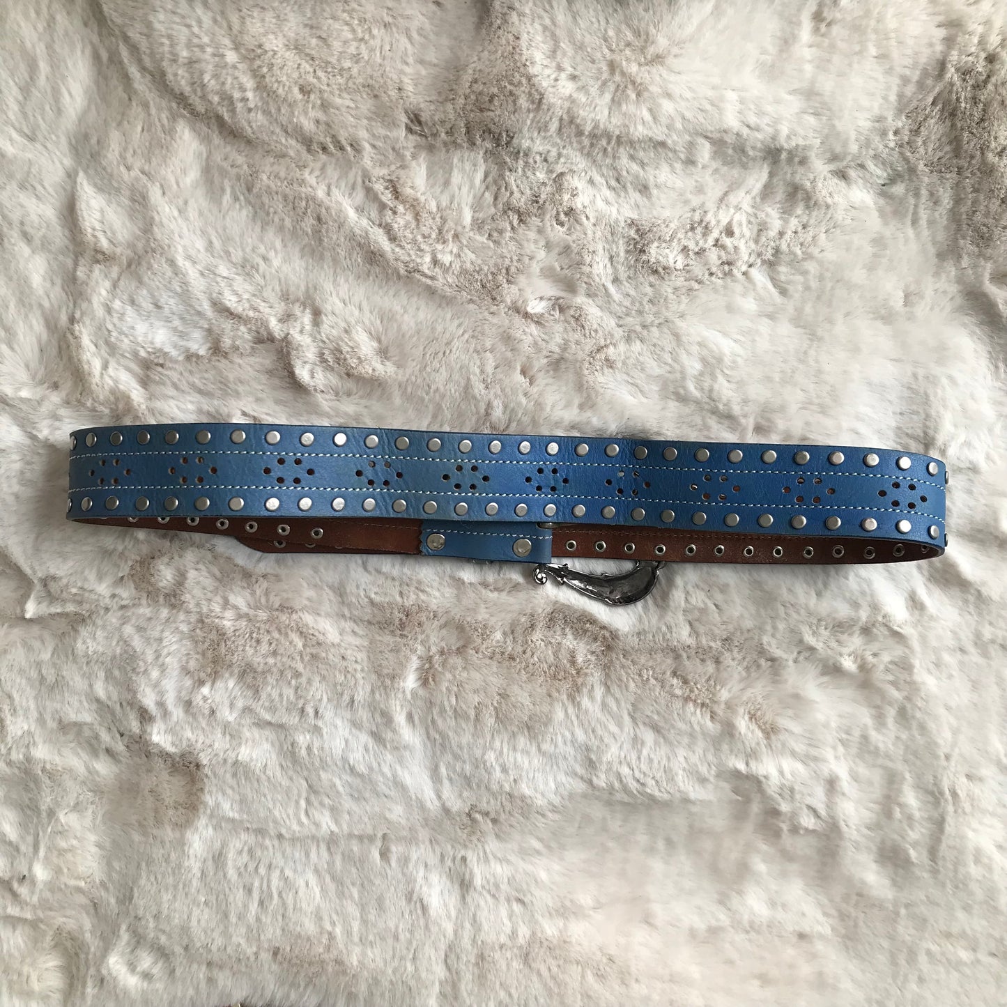 Blue Rhinestone Leather Belt