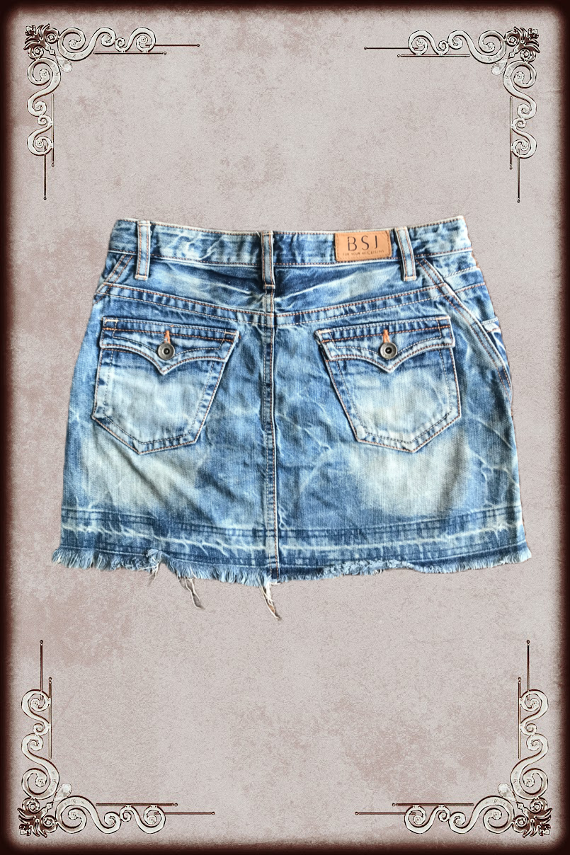 Light Wash Whiskered Denim Skirt