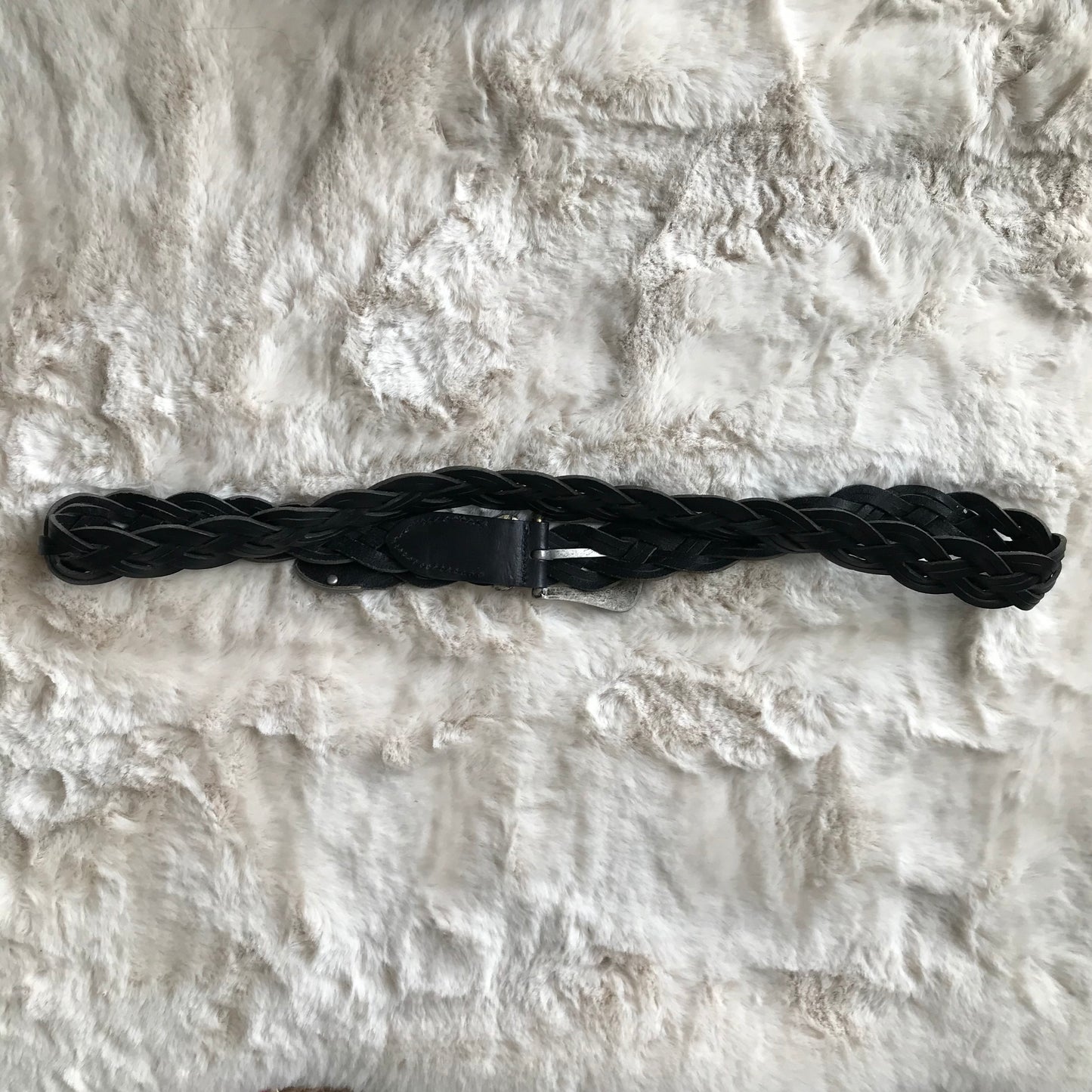 Black Leather Woven Rope Belt