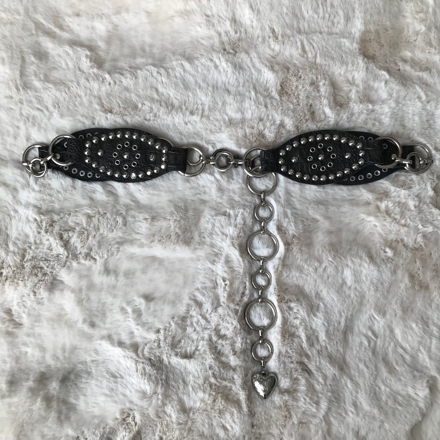 Heart Charm Black Leather Stud Belt