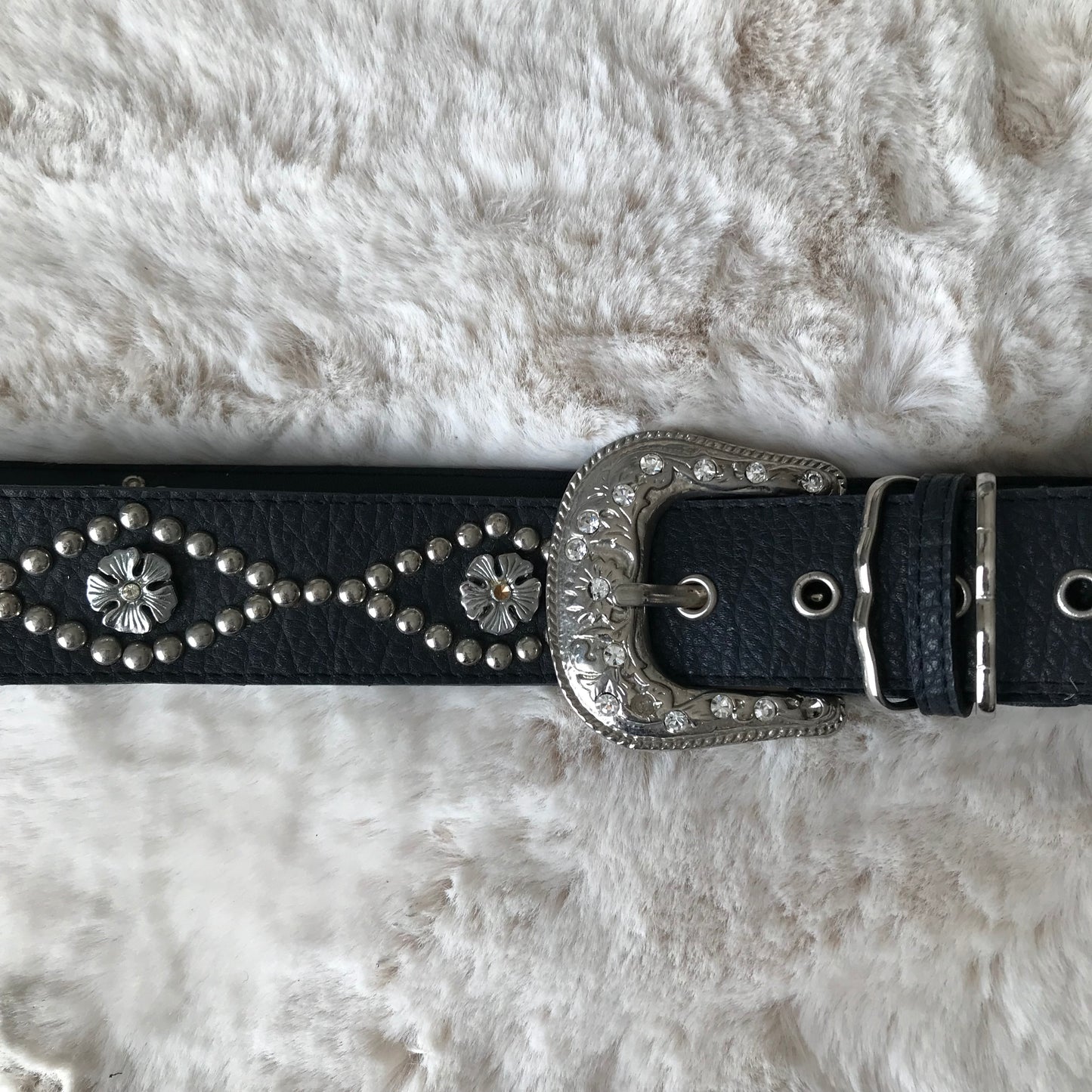 Black Flower Rhinestone Belt