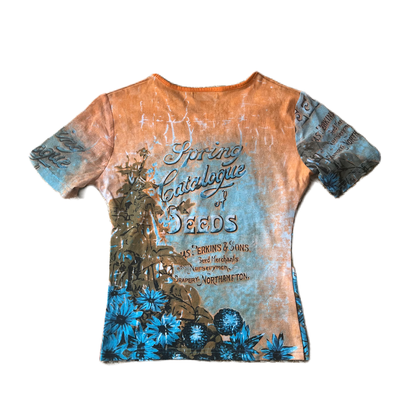 Sequin Vintage Print Orange & Blue Top