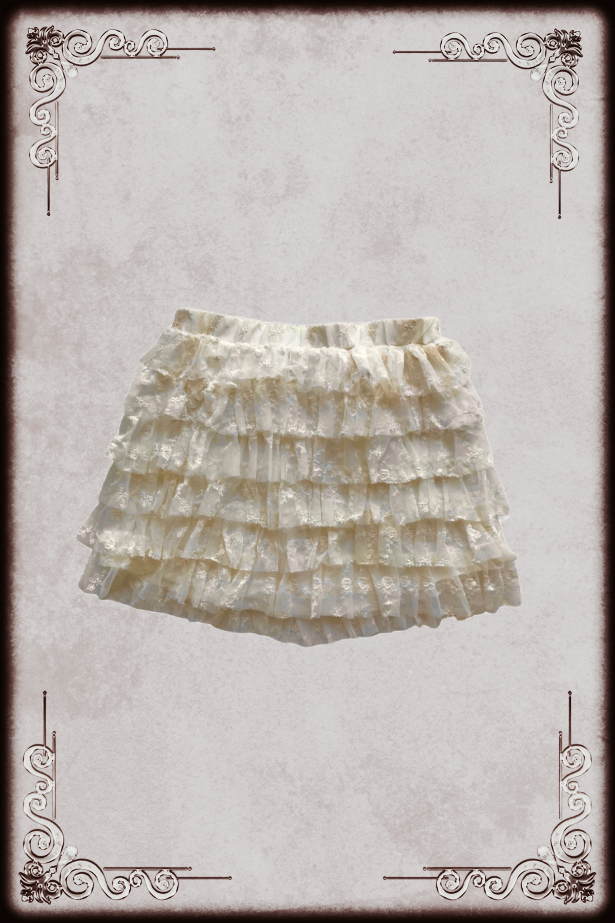 Cream Floral Lace Tiered Skirt