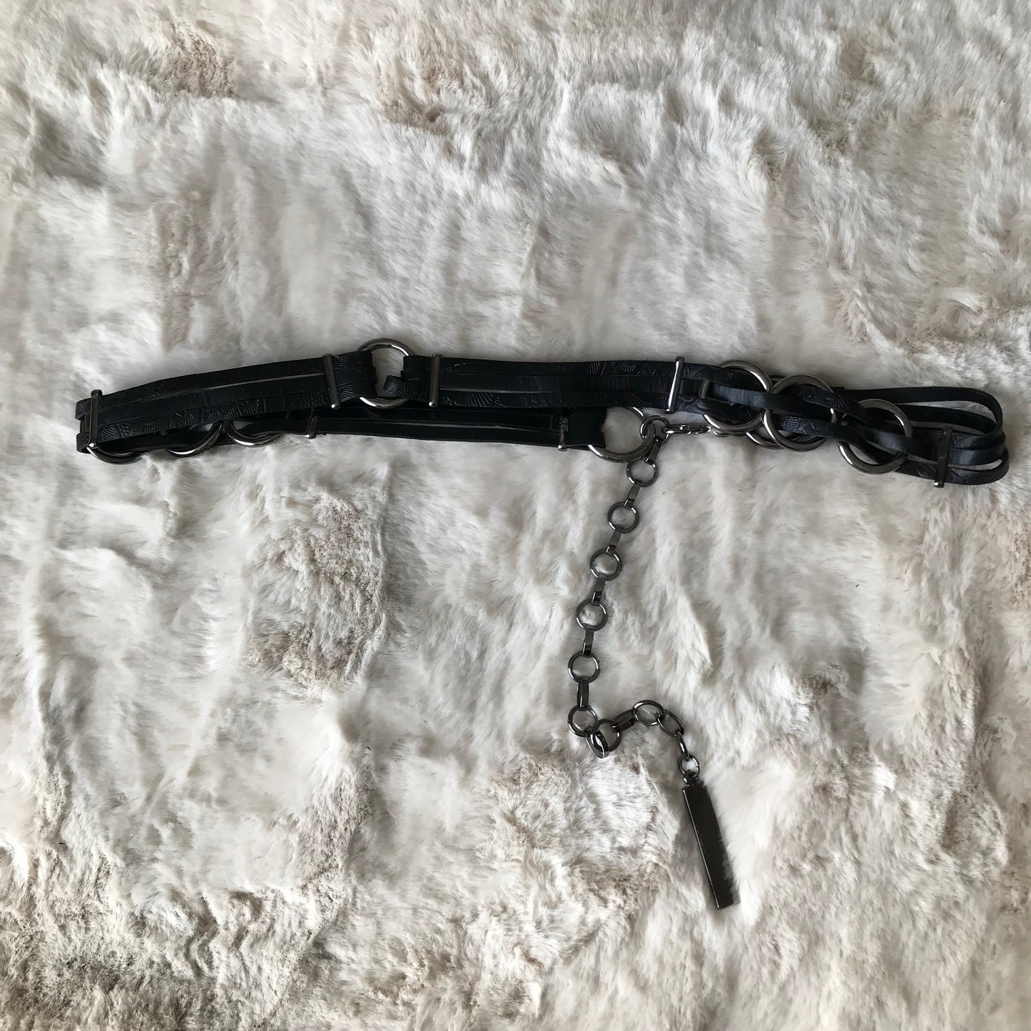 Black Leather Chain Tassel Belt