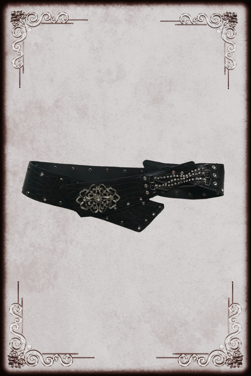 Silver Rhinestone Flower Black Belt