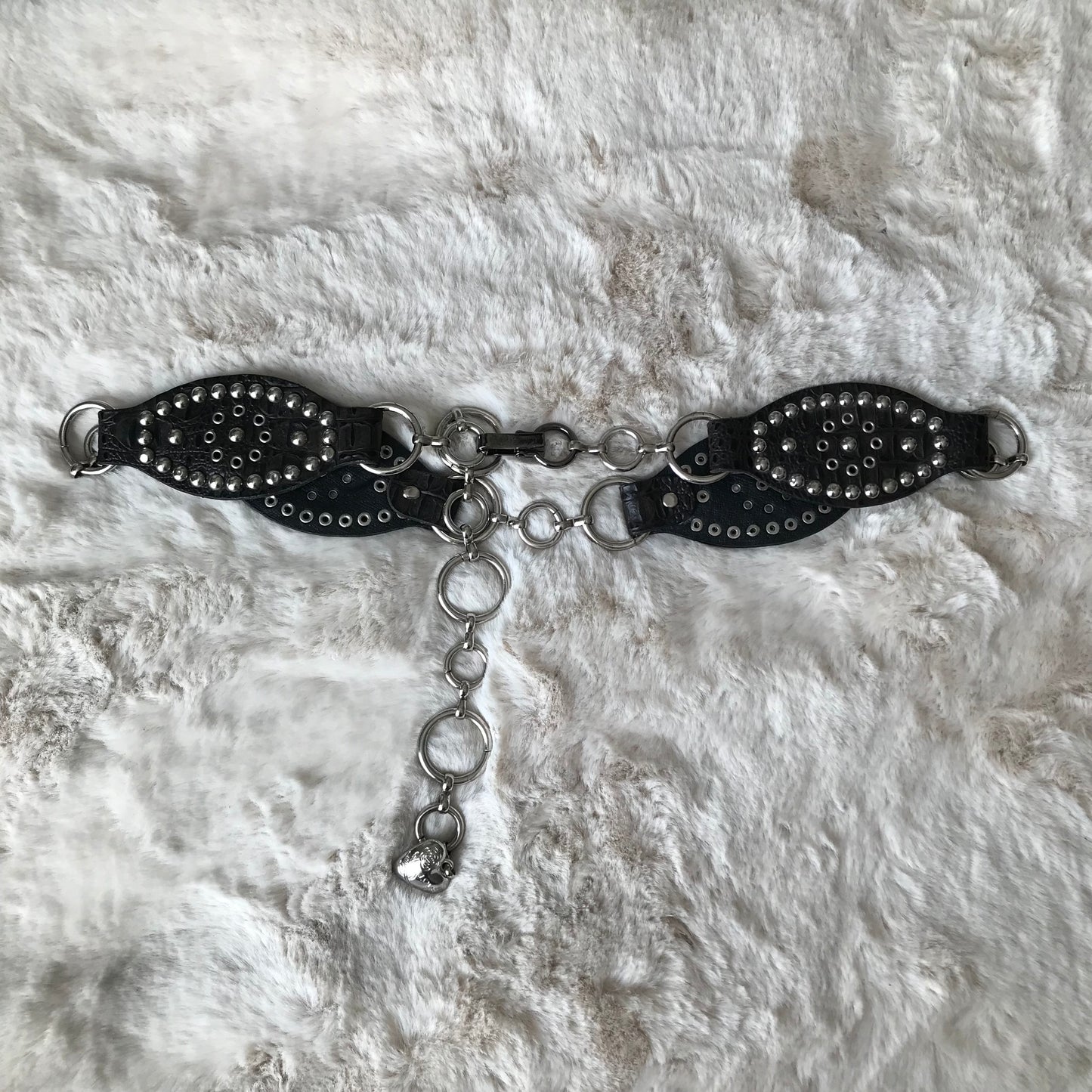 Heart Charm Black Leather Stud Belt
