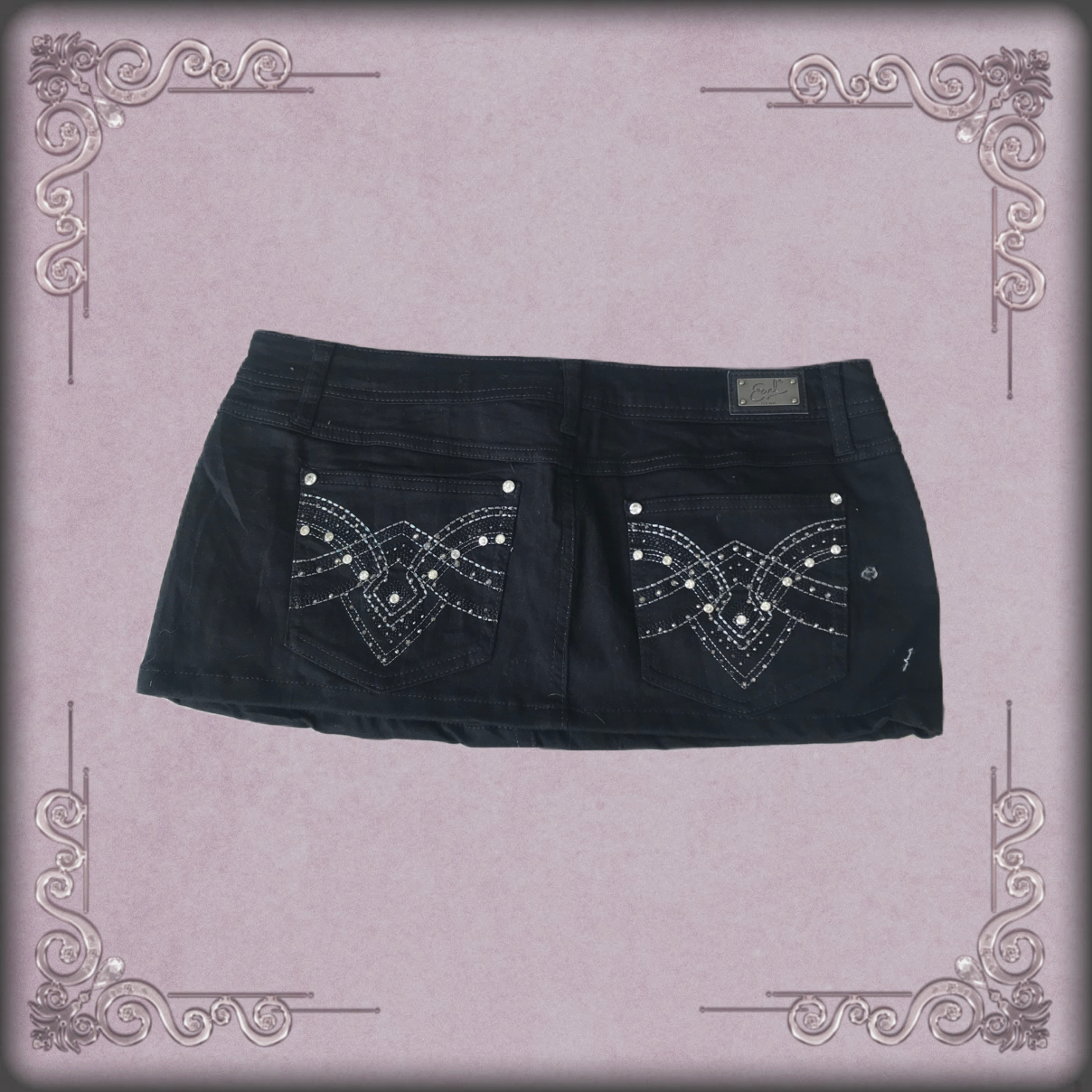 Black & Silver Rhinestone Denim Mini Skirt