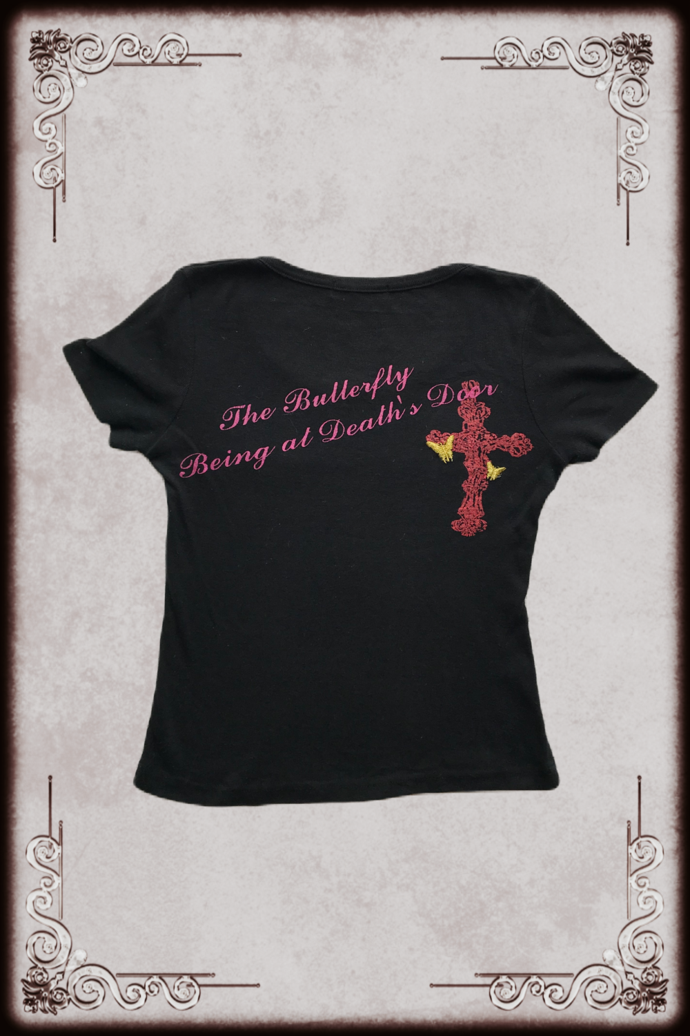 Gold Lettering Pink Butterfly Graphic Top