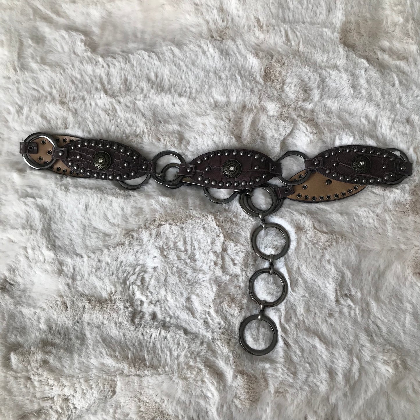Brown Alligator Pattern Chain Belt