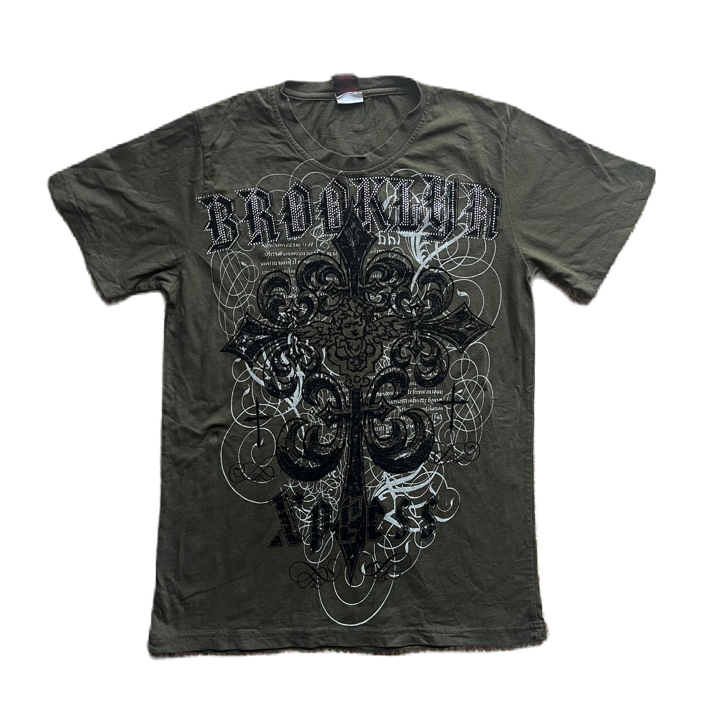 Dark Olive Green Fleur de lis Rhinestone Tee