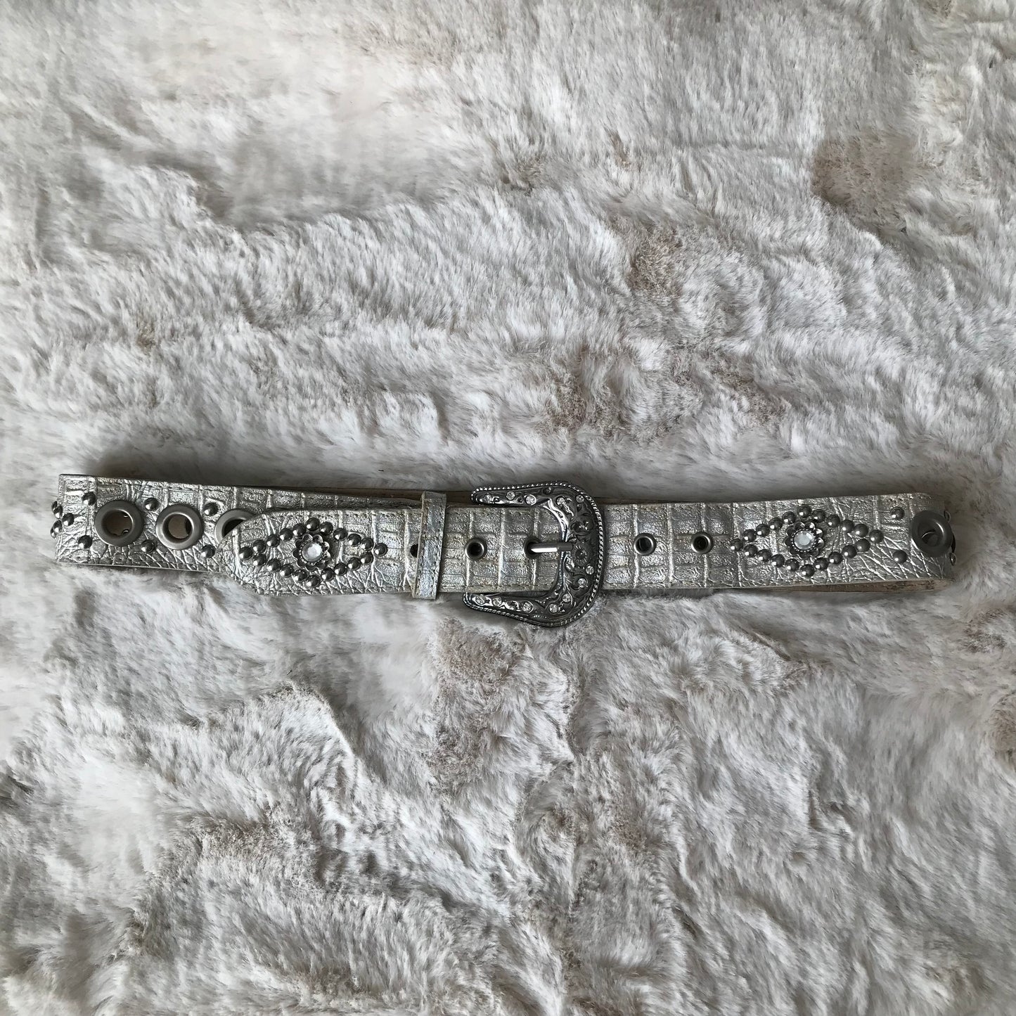 Silver Leather Rhinestone Belt