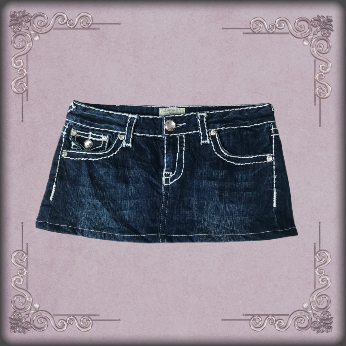 White Accent Rhinestone Denim Skirt
