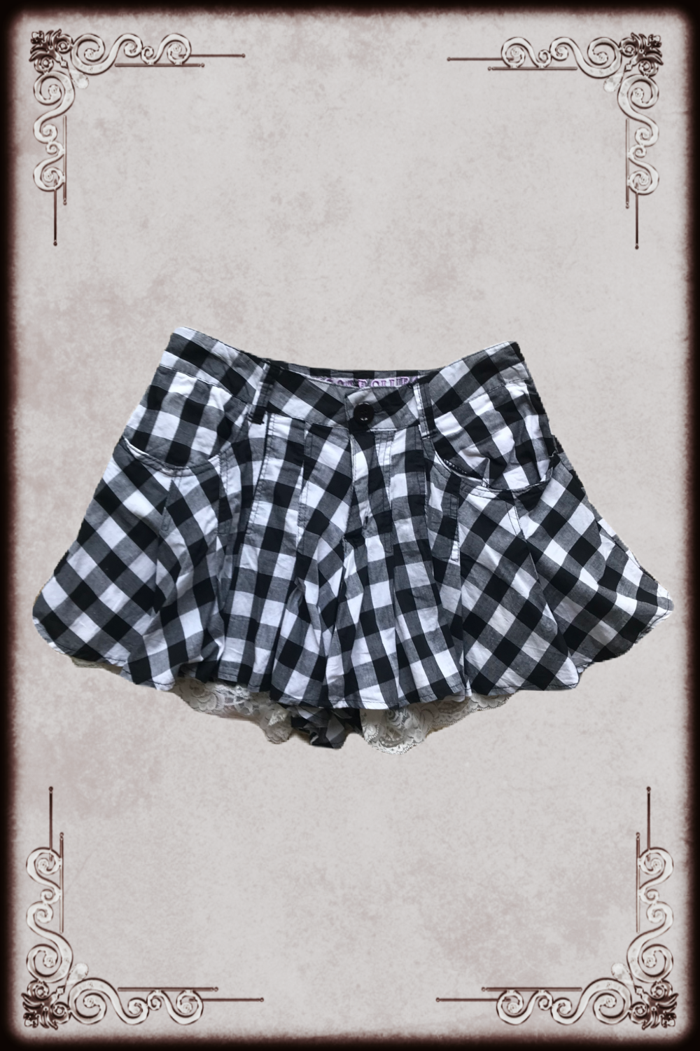 Black White Gingham Lace Trim Shorts