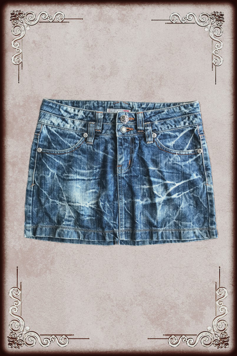 Whiskered Denim Mini Skirt