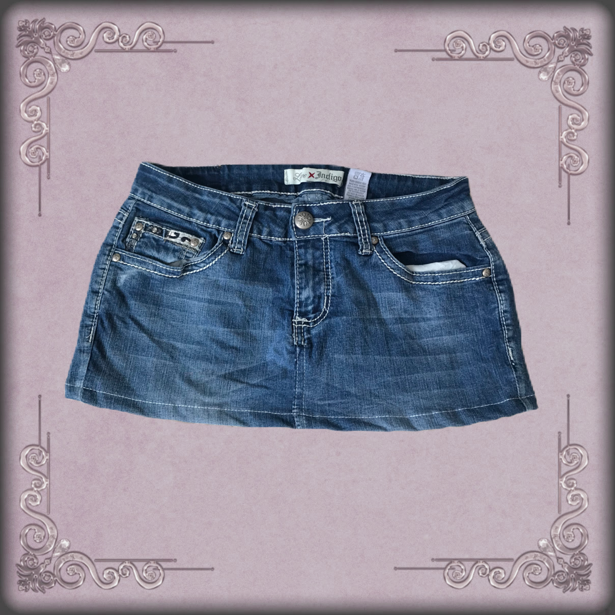 White Fleur de Lis Rhinestone Denim Skirt 1