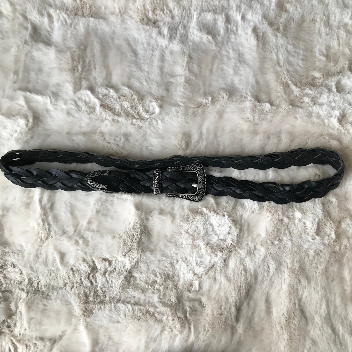 Black Leather Woven Rope Belt
