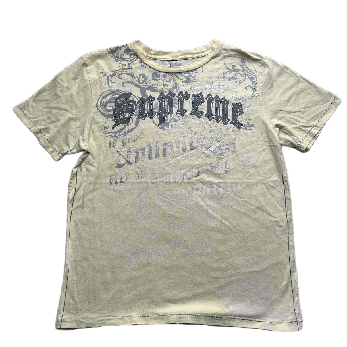 Pale Yellow Silver Graphic Print Lettering Tee