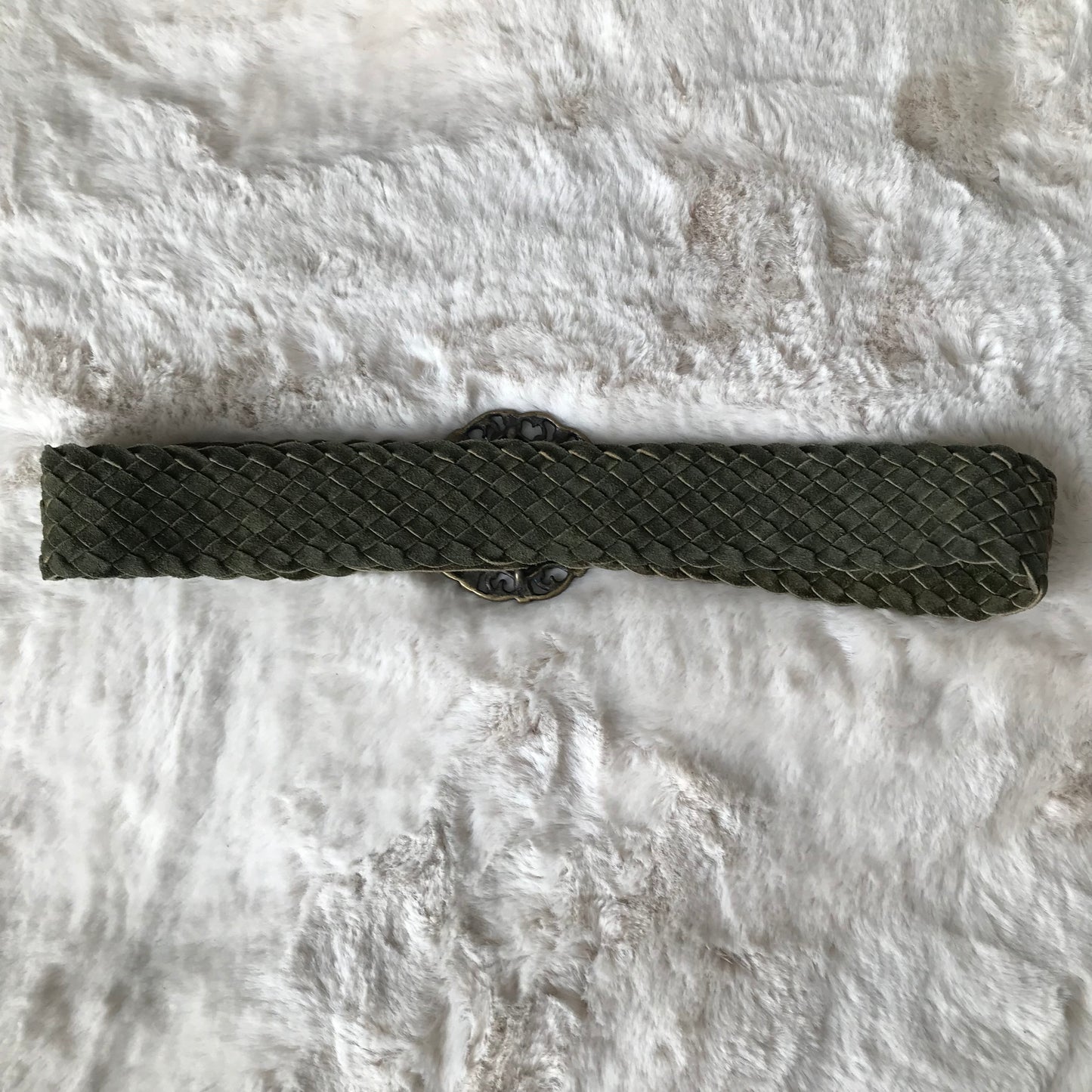 Olive Green Woven Flower Detail Belt