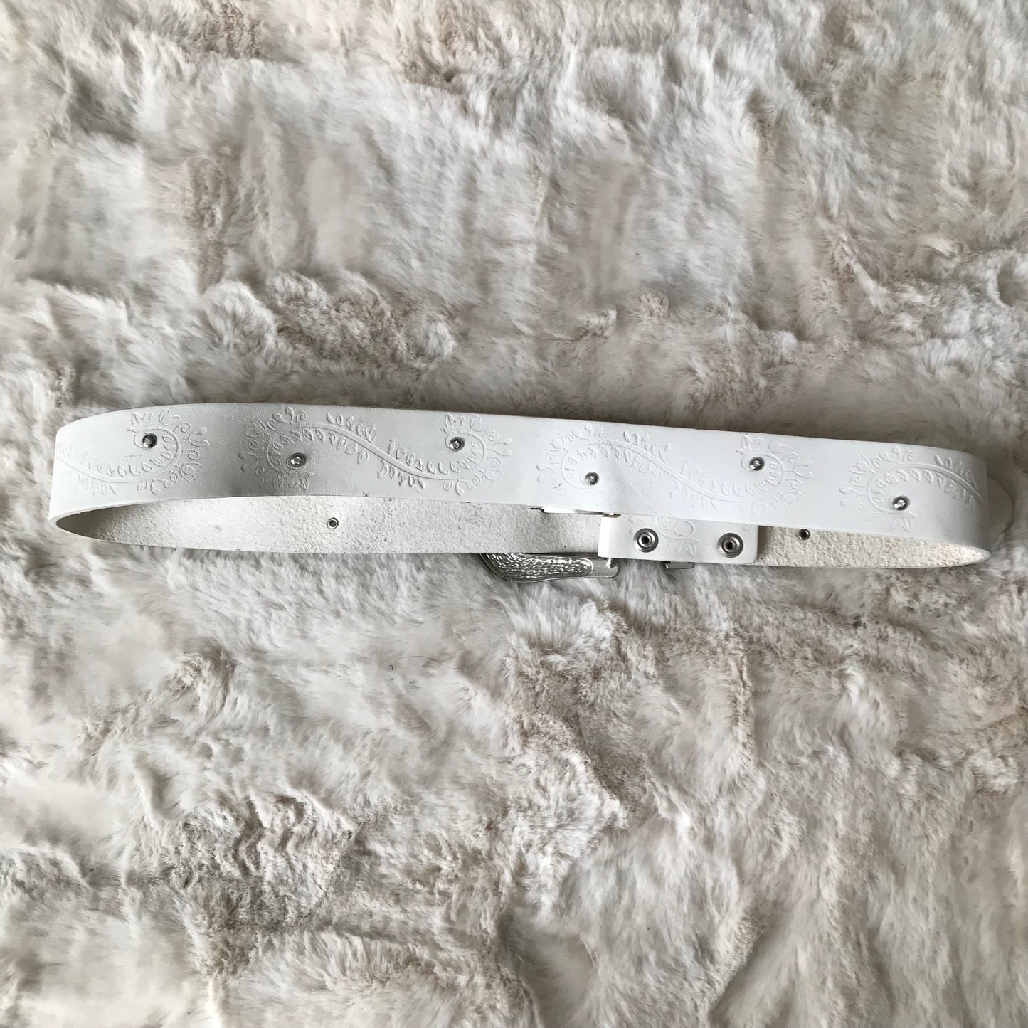 White Rhinestone Trim Leather Belt