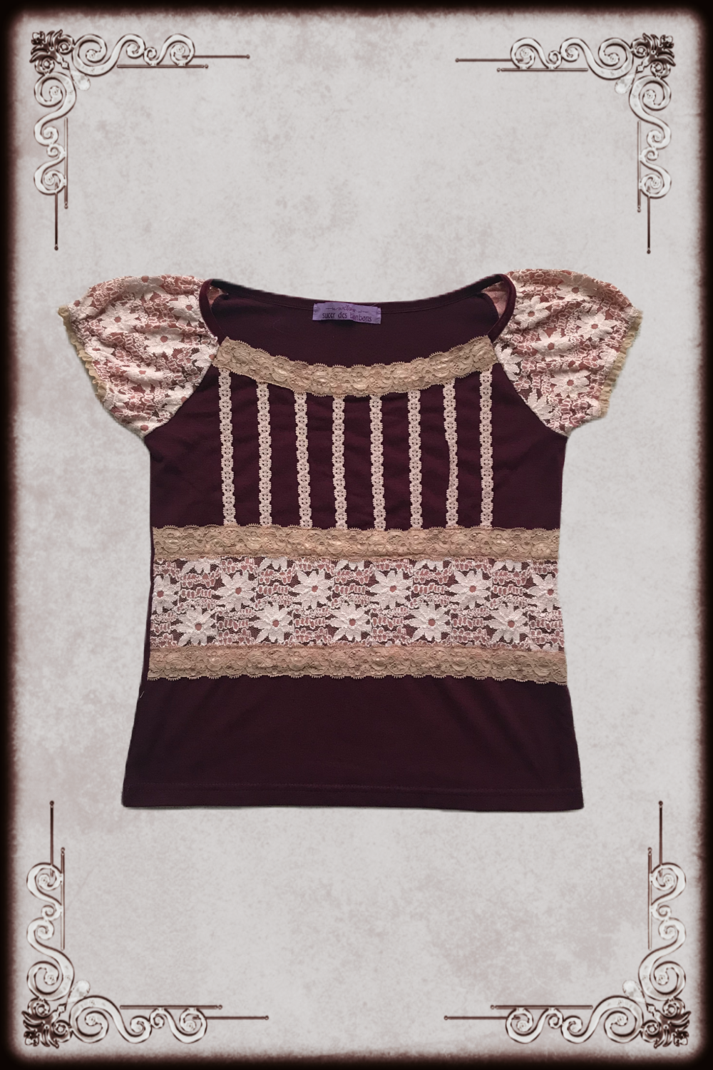 Burgundy & Peach Lace Top