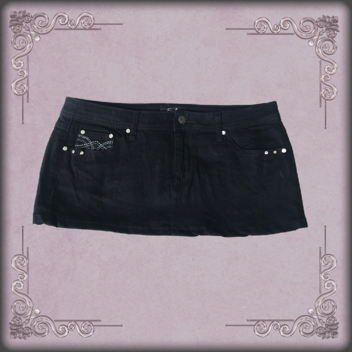 Black & Silver Rhinestone Denim Mini Skirt