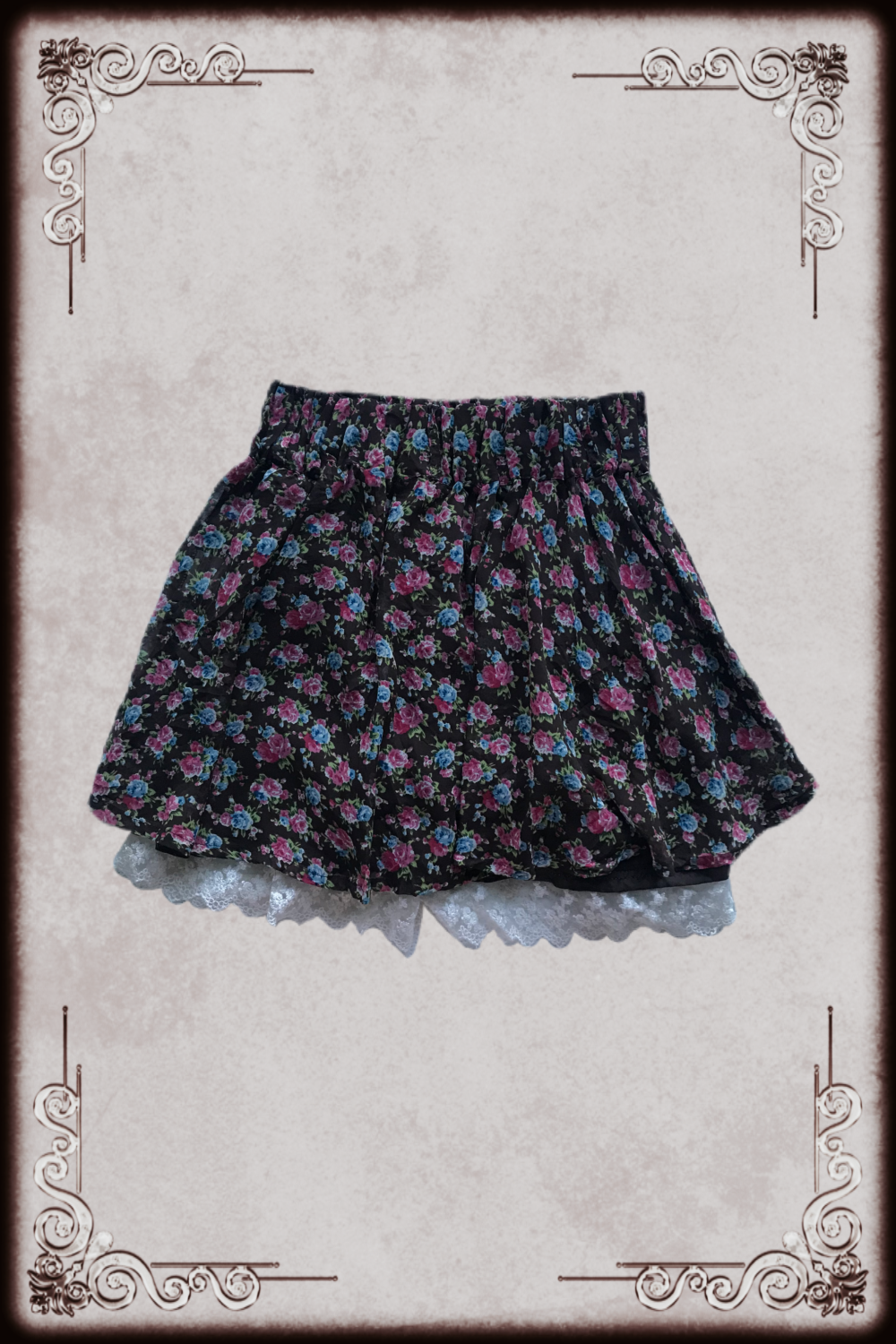Dark Brown Floral Skirt w/ Bloomers Shorts