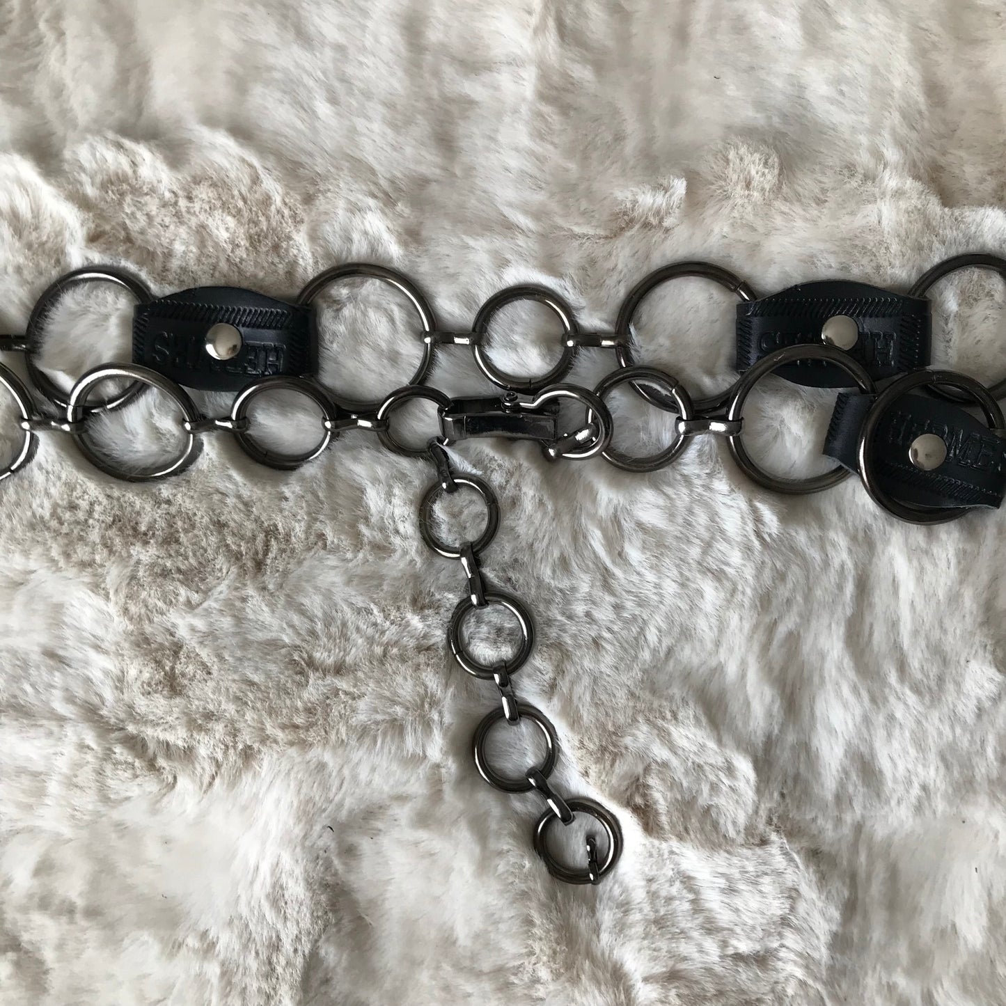 Hermes Branded Black Leather Chain Belt