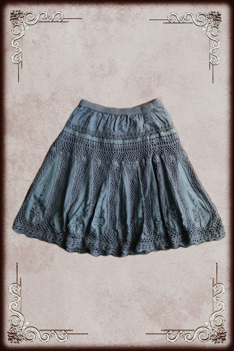 Muted Blue & Iridescent Bead Detailing Crochet Skirt