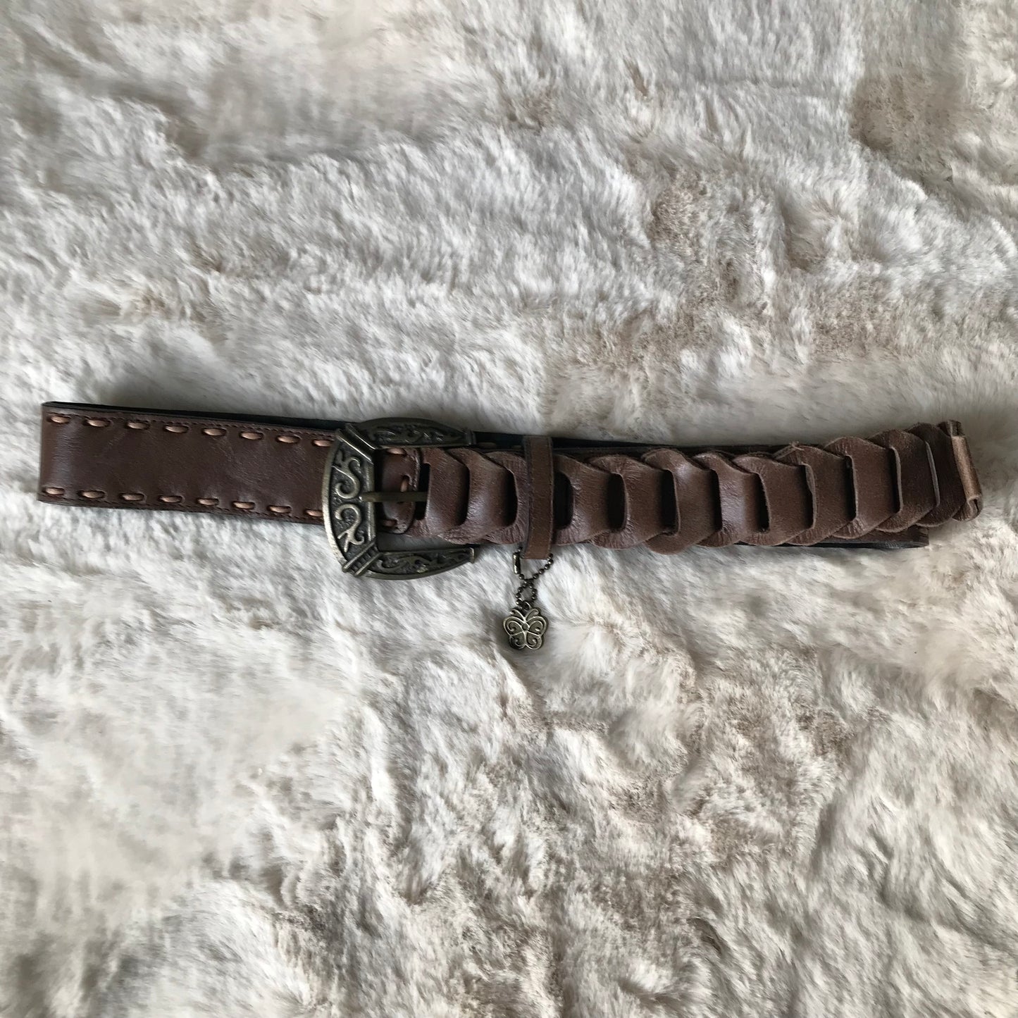 Butterfly Detail Brown Leather Belt