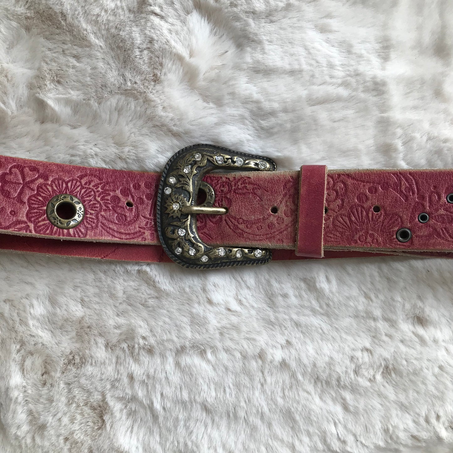 Cherry Red Rhinestone Leather Belt