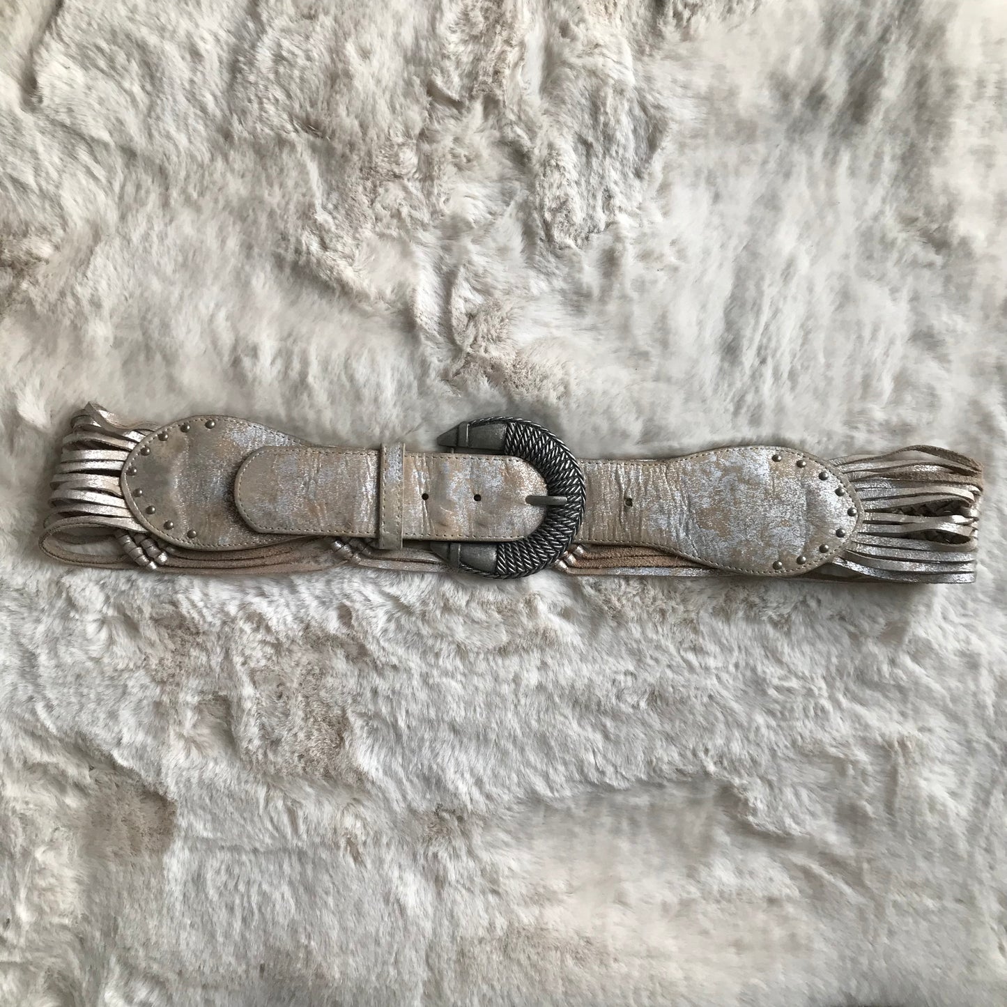 Distressed Silver Tassel Belt