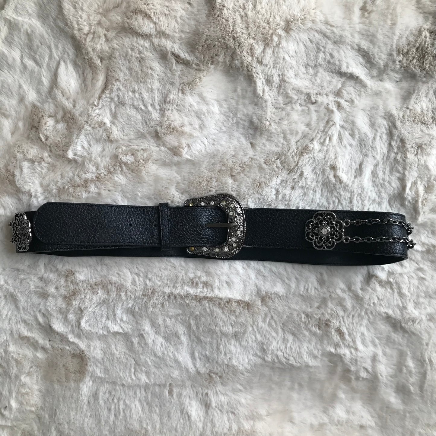 Black Leather Rhinestone Belt