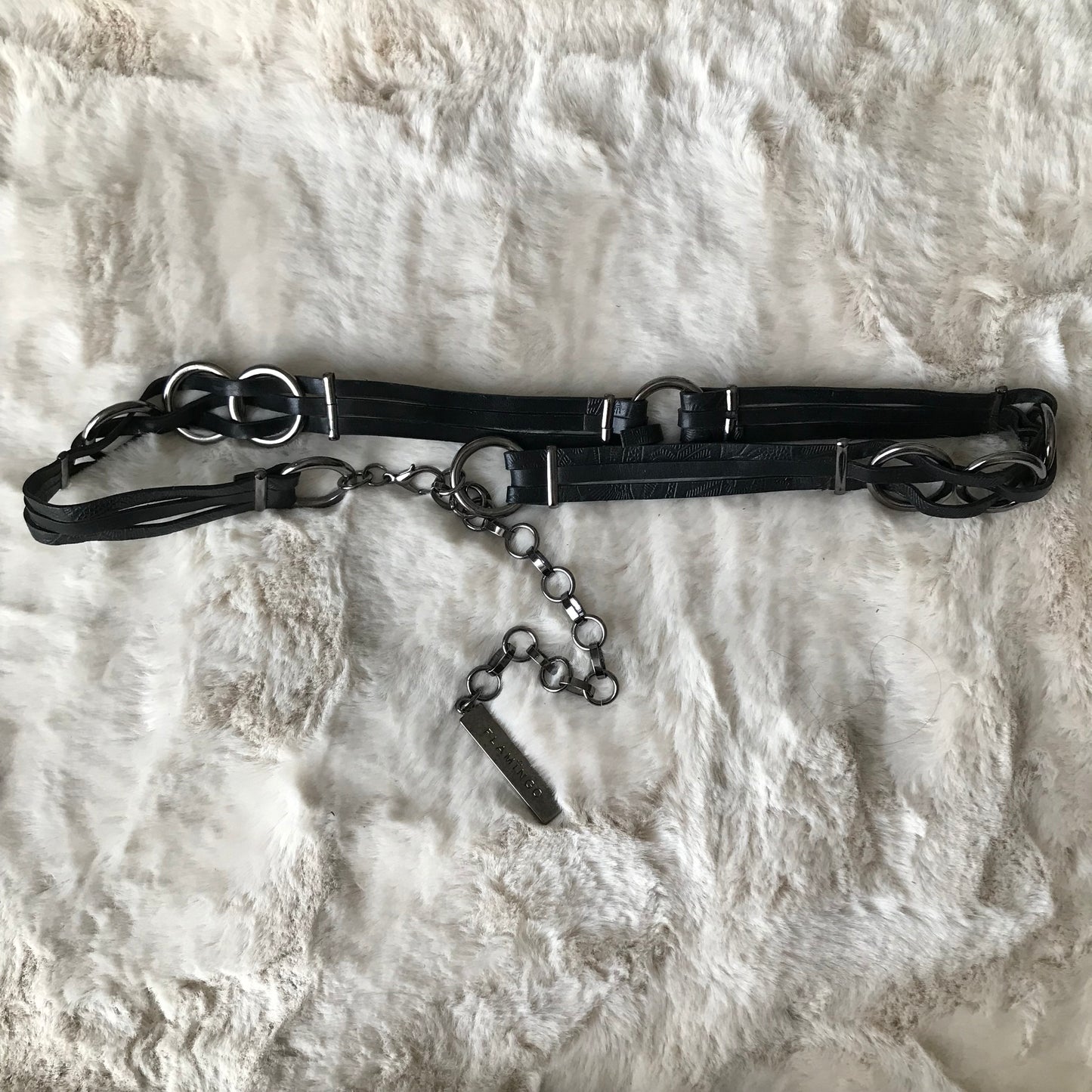 Black Leather Chain Tassel Belt
