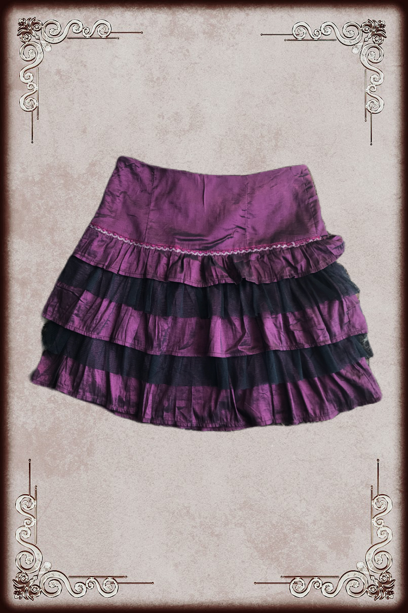 Shiny Purple & Black Mesh Trim Layer Skirt