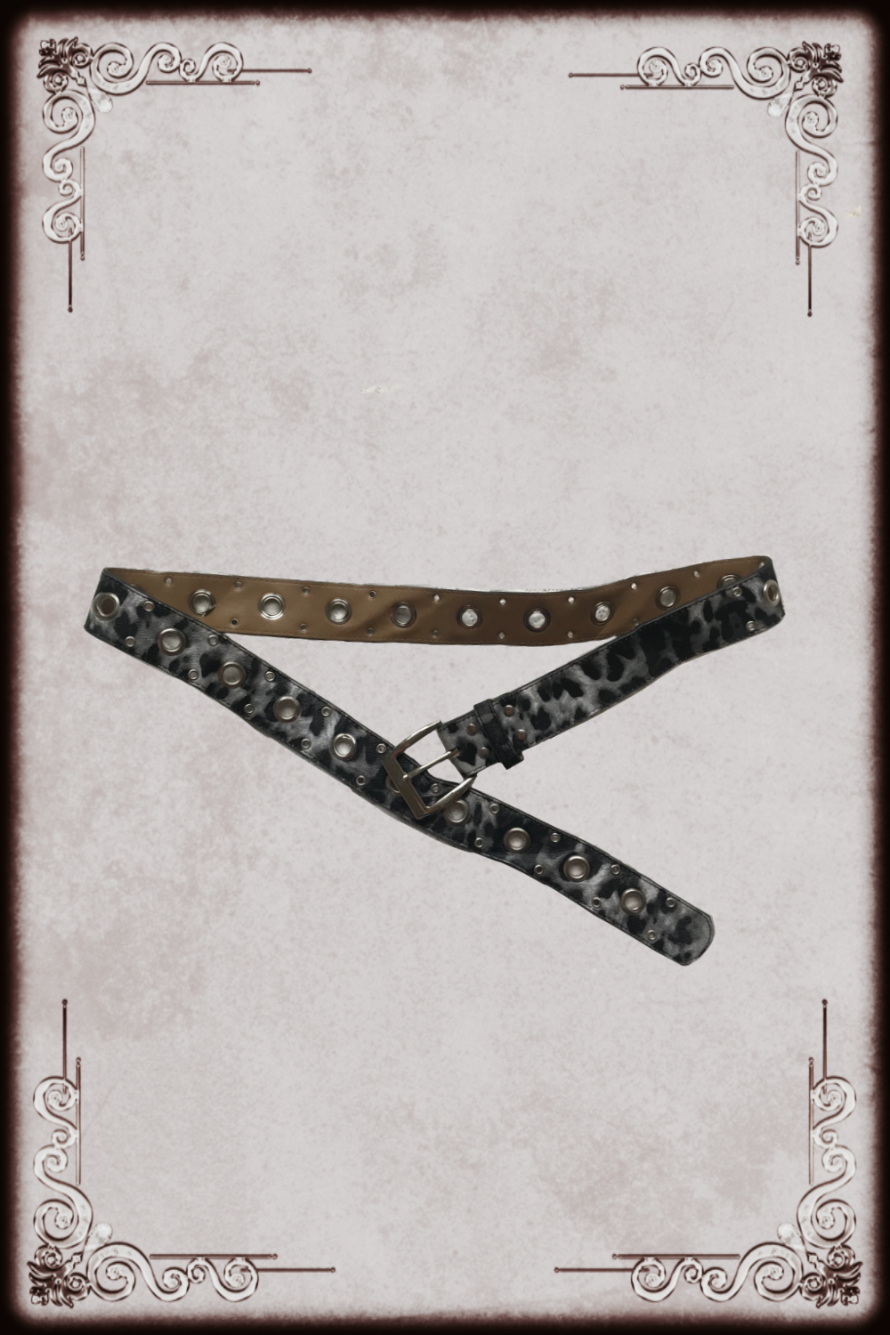 White Leopard Print Pattern Eyelet Belt