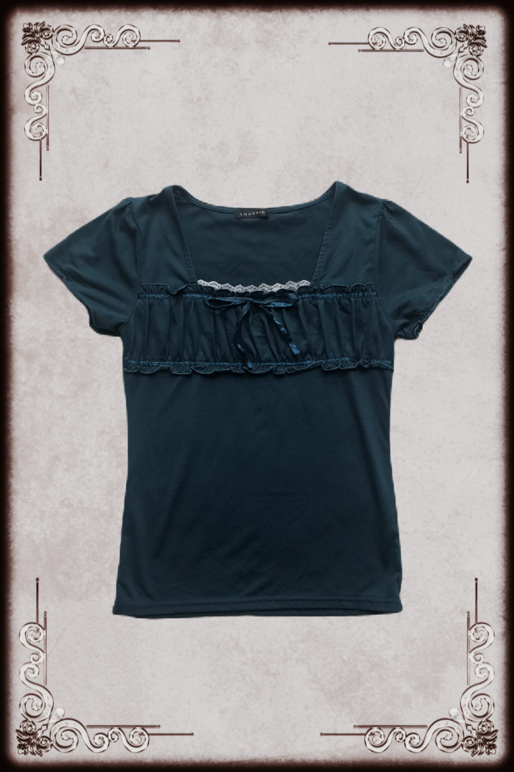 Blue-Green Ruffle Milkmaid Blouse
