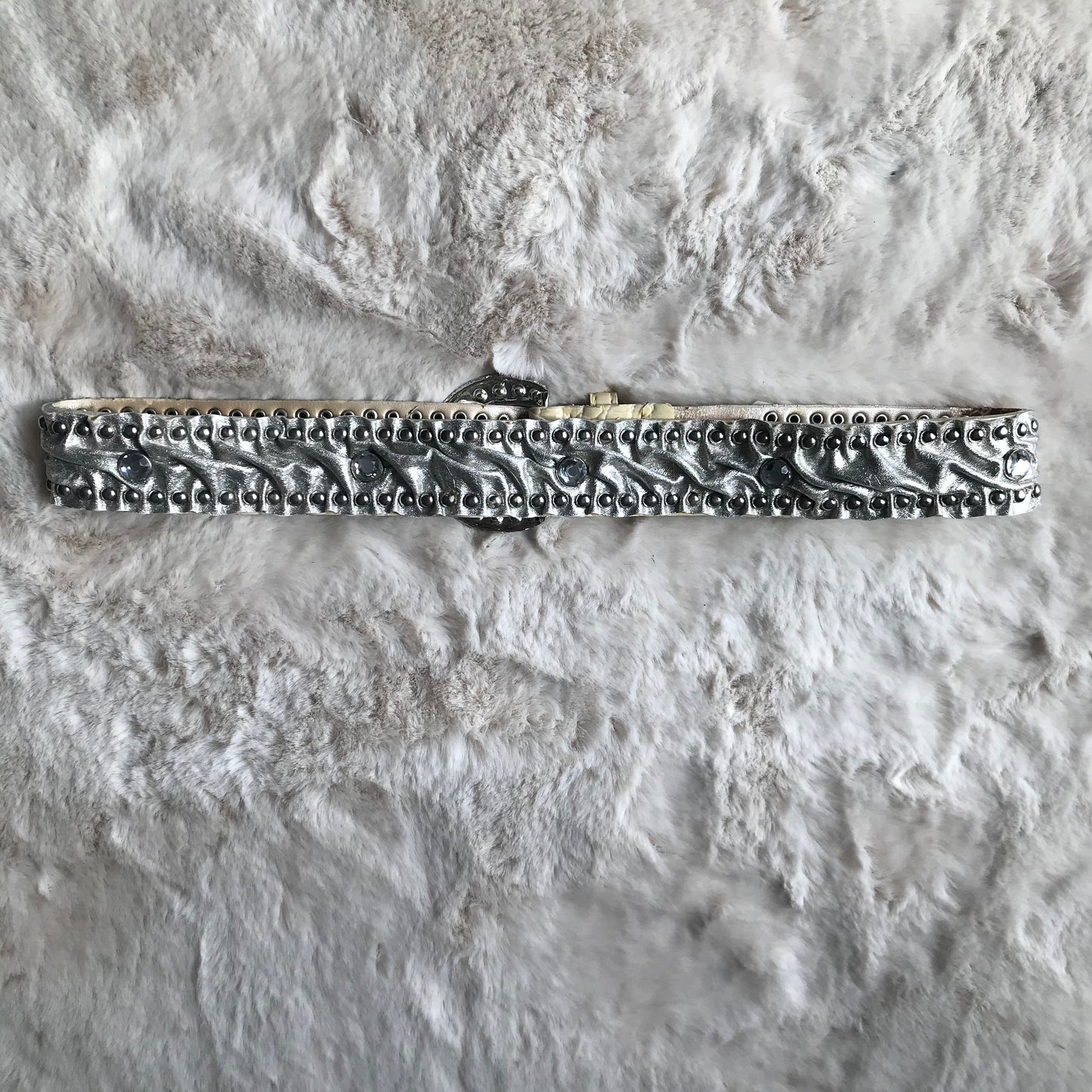 Silver Leather Rhinestone Belt