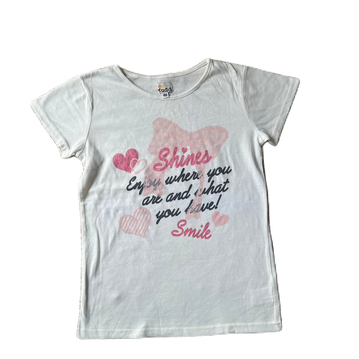 Mudd White & Pink Ribbon Lettering Glitter Baby Tee